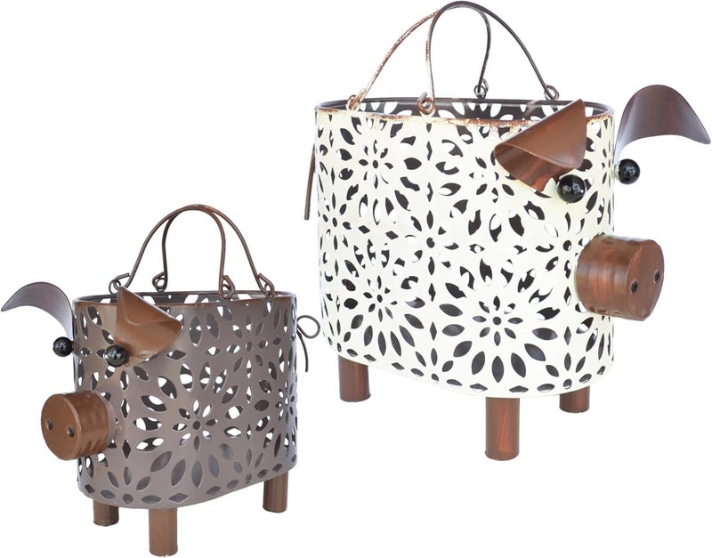 Zoreal Metal Decorative Small Baskets,Narrow Baskets with Handles for Storage,Pig Designs Farmhouse Cute Basket for Kitchen,Bathroom,Livingroom,Office Shelf Decor Aesthetic set of 2 - Image 1